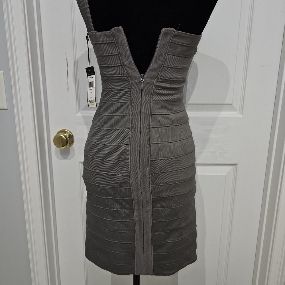 BCBGMaxAzria One-Shoulder Charcoal/Olive Dress, XS, NWT - Picture 5 of 12